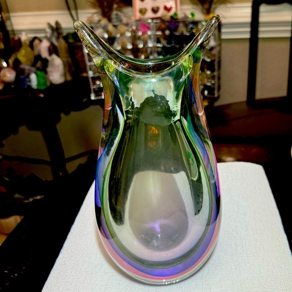 Murano Other - VTG MURANO SOMMERSO HANDBLOWN ARTGLASS TRICOLORS LARGE VASE